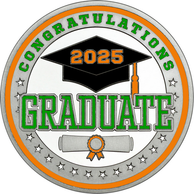 Green "Congratulations Graduate" with Orange 2025, Rim, Tassel & Ribbon